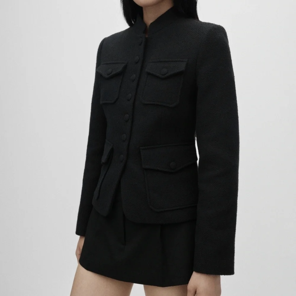 Mango Black Women's Pocket Tweed Jacket XL NWT - Picture 1 of 6